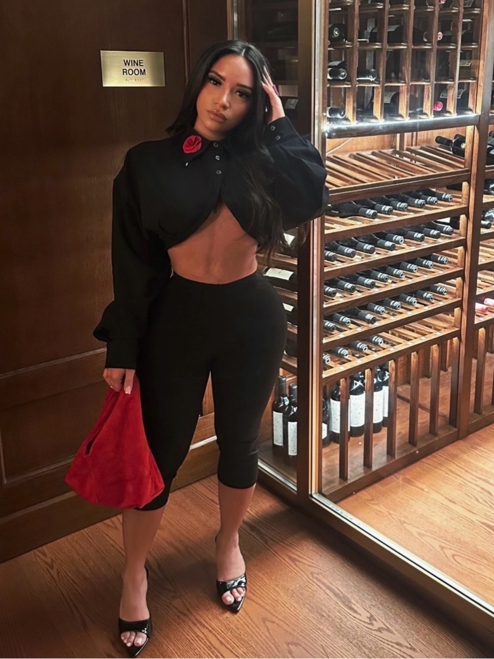 Cropped Black Button-Up Long Sleeve Crop Top